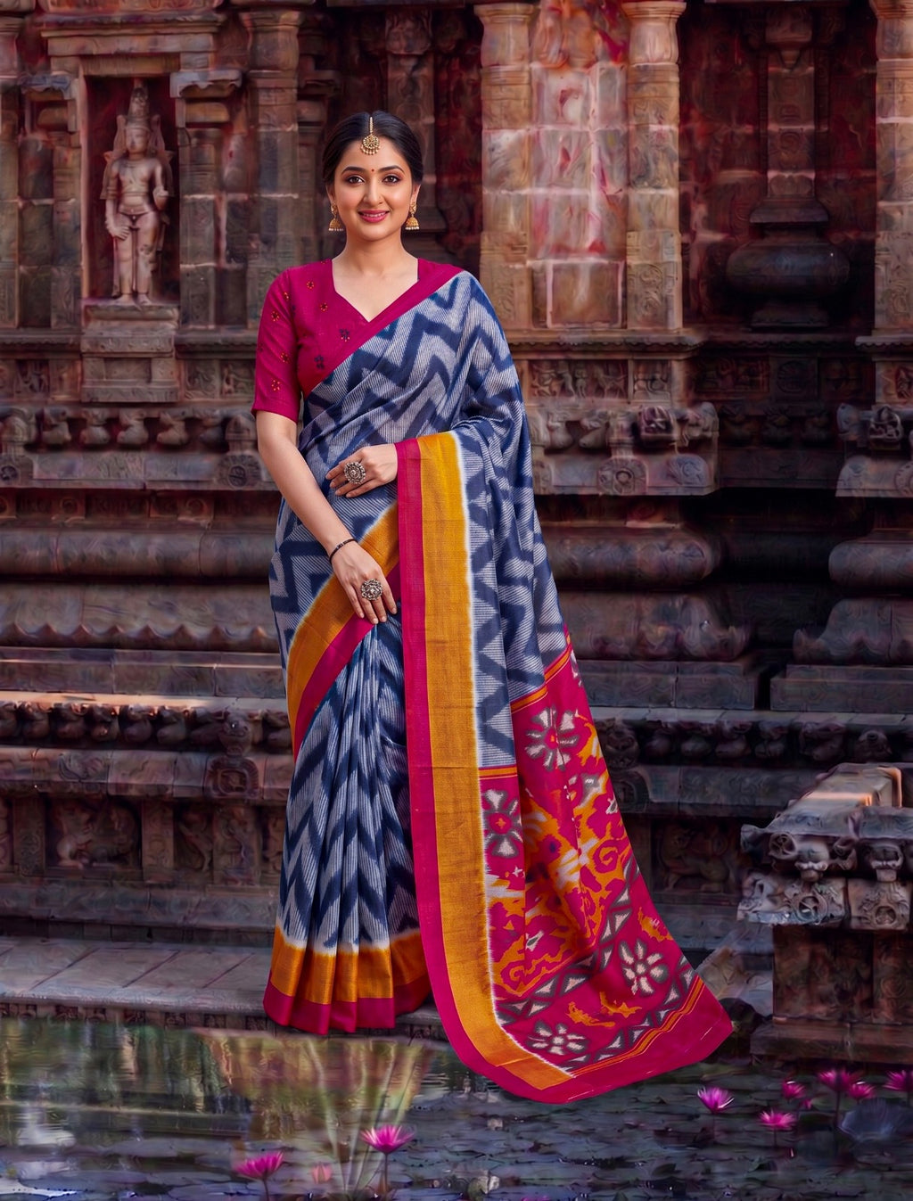 Ikat Pattern Traditional Saree
