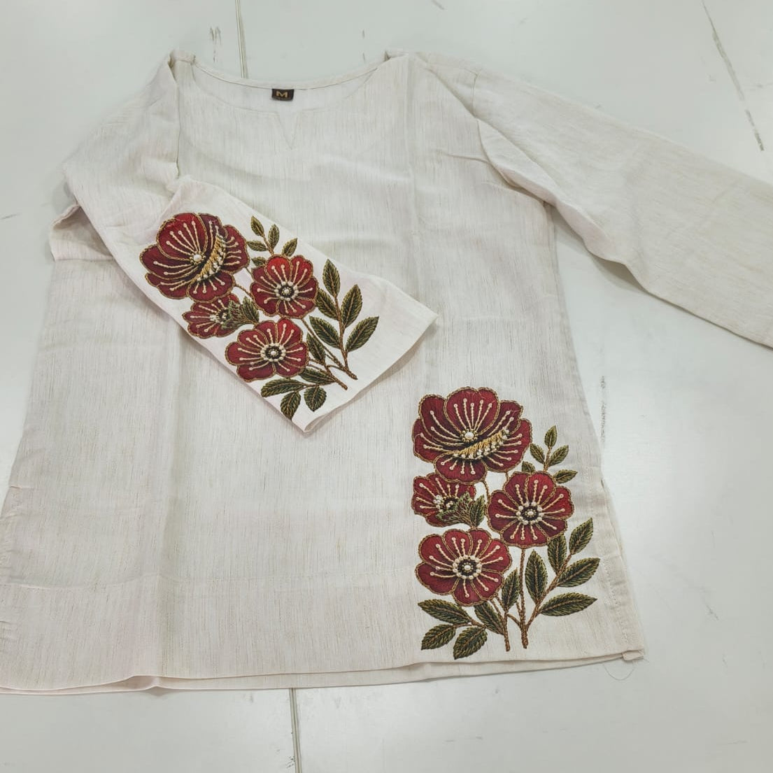 Ivory Bloom Printed Short Kurti