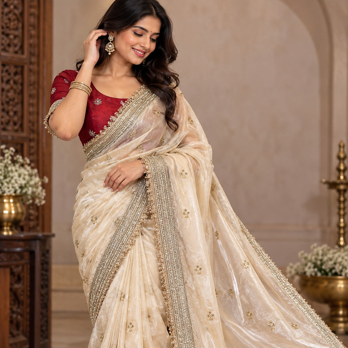 Pearl Ivory Tissue Saree