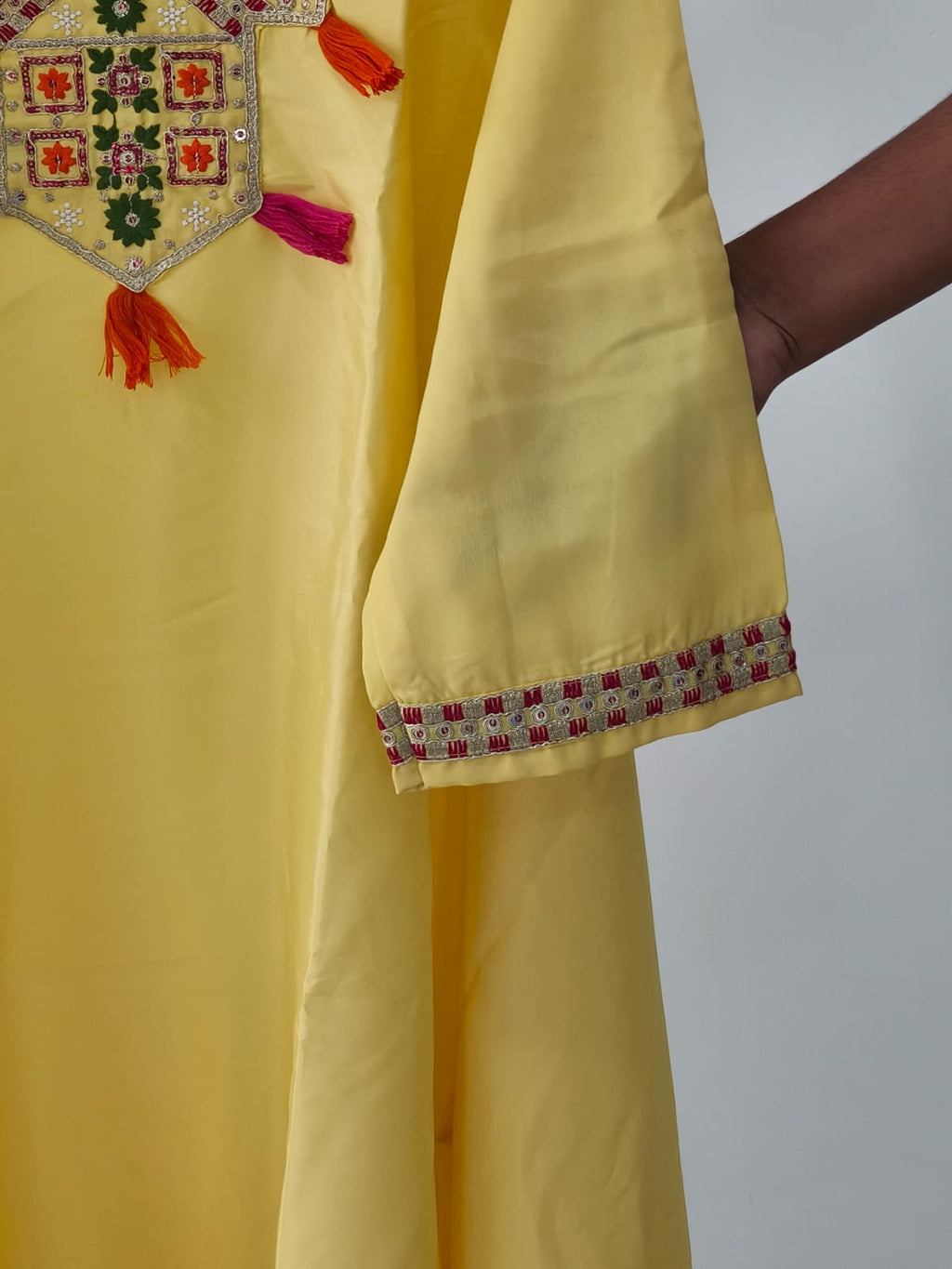 Women's Embroidered Yellow Asymmetrical Co-ord set
