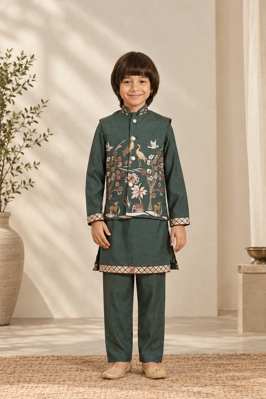 Olive Nehru Jacket Set