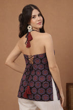Black Ajrakh-Print Halter Tunic