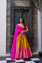 Pink & Yellow Half Saree
