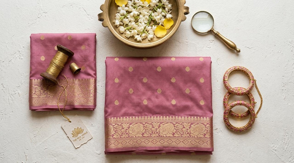 Pink Woven Jacquard Silk Saree