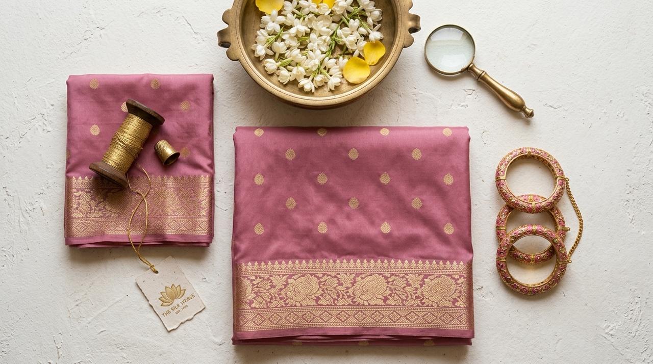 Pink Woven Jacquard Silk Saree
