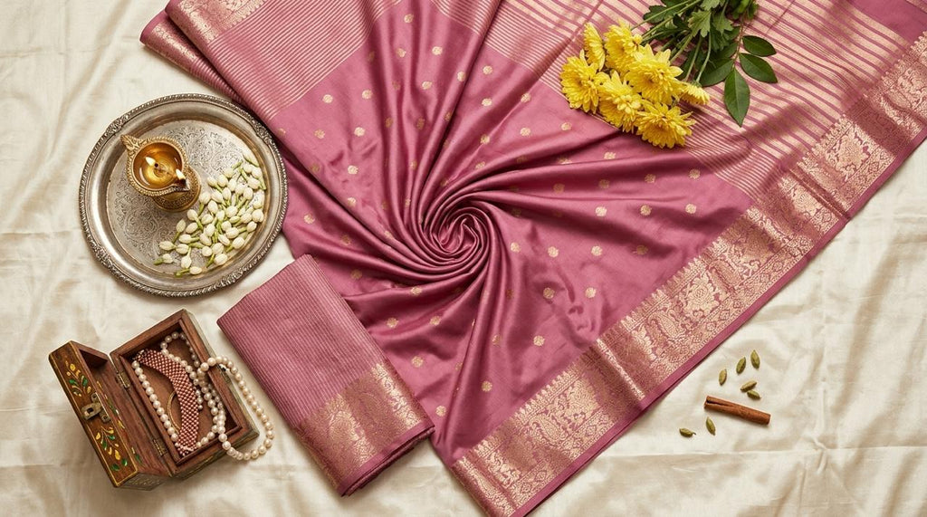 Pink Woven Jacquard Silk Saree
