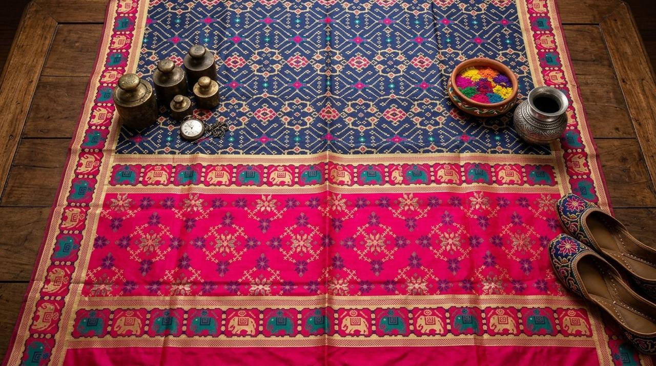 Navy Patola Silk Meena And Zari Woven Saree
