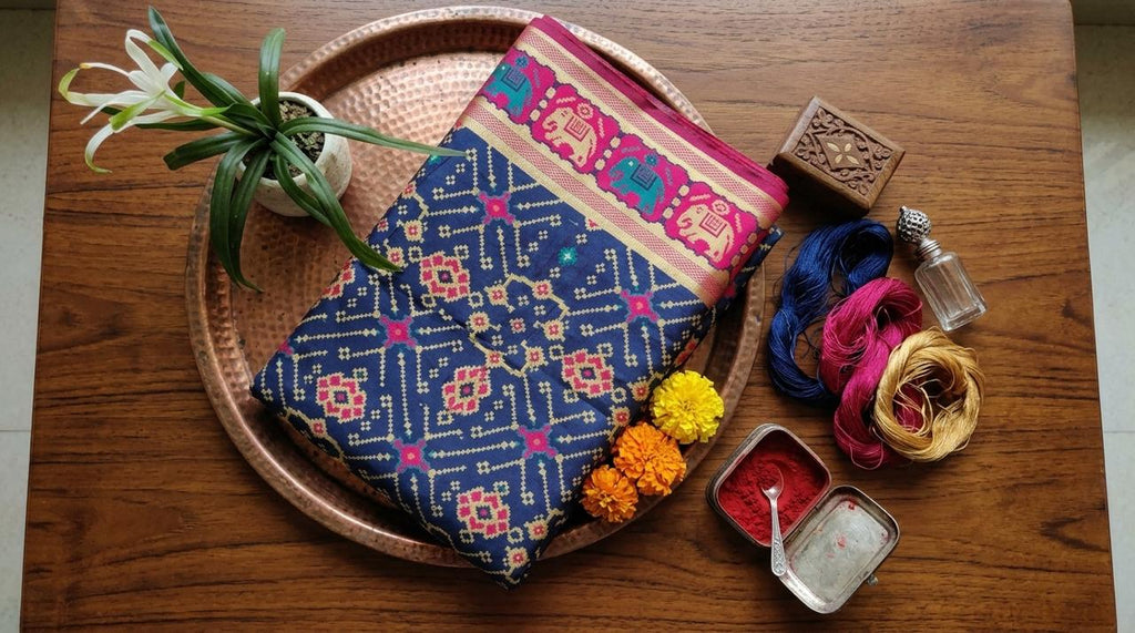 Navy Patola Silk Meena And Zari Woven Saree