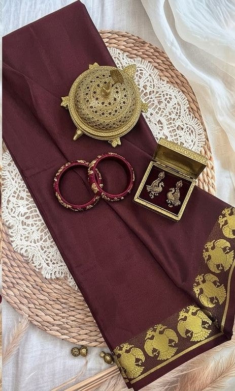 Brown Solid Crepe Saree