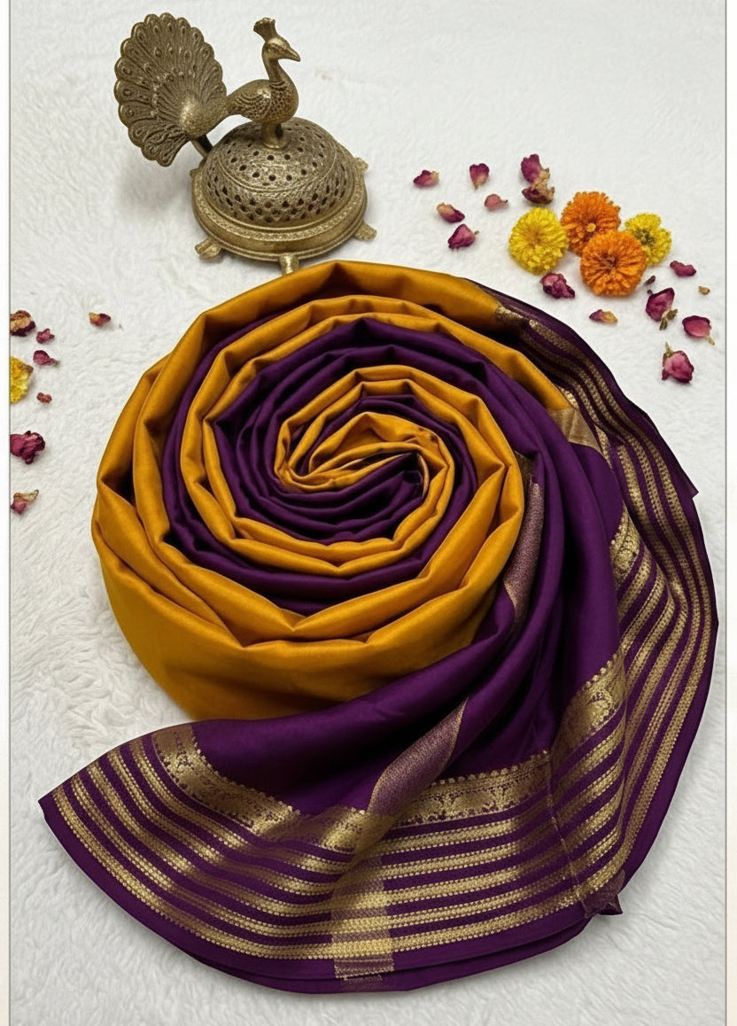Gold Solid Crepe Saree
