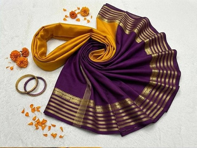 Gold Solid Crepe Saree