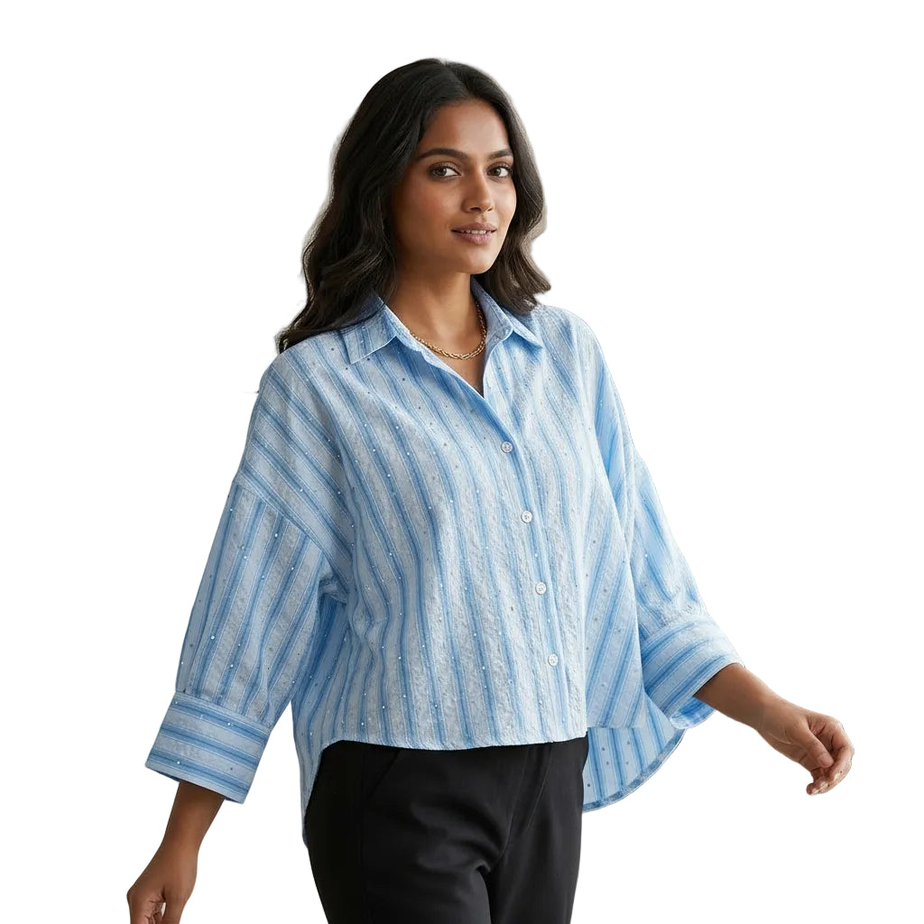 Blue Striped Button-Down Shirt