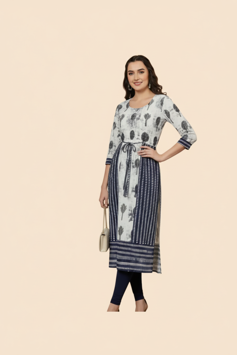 Black & White Printed  Kurta