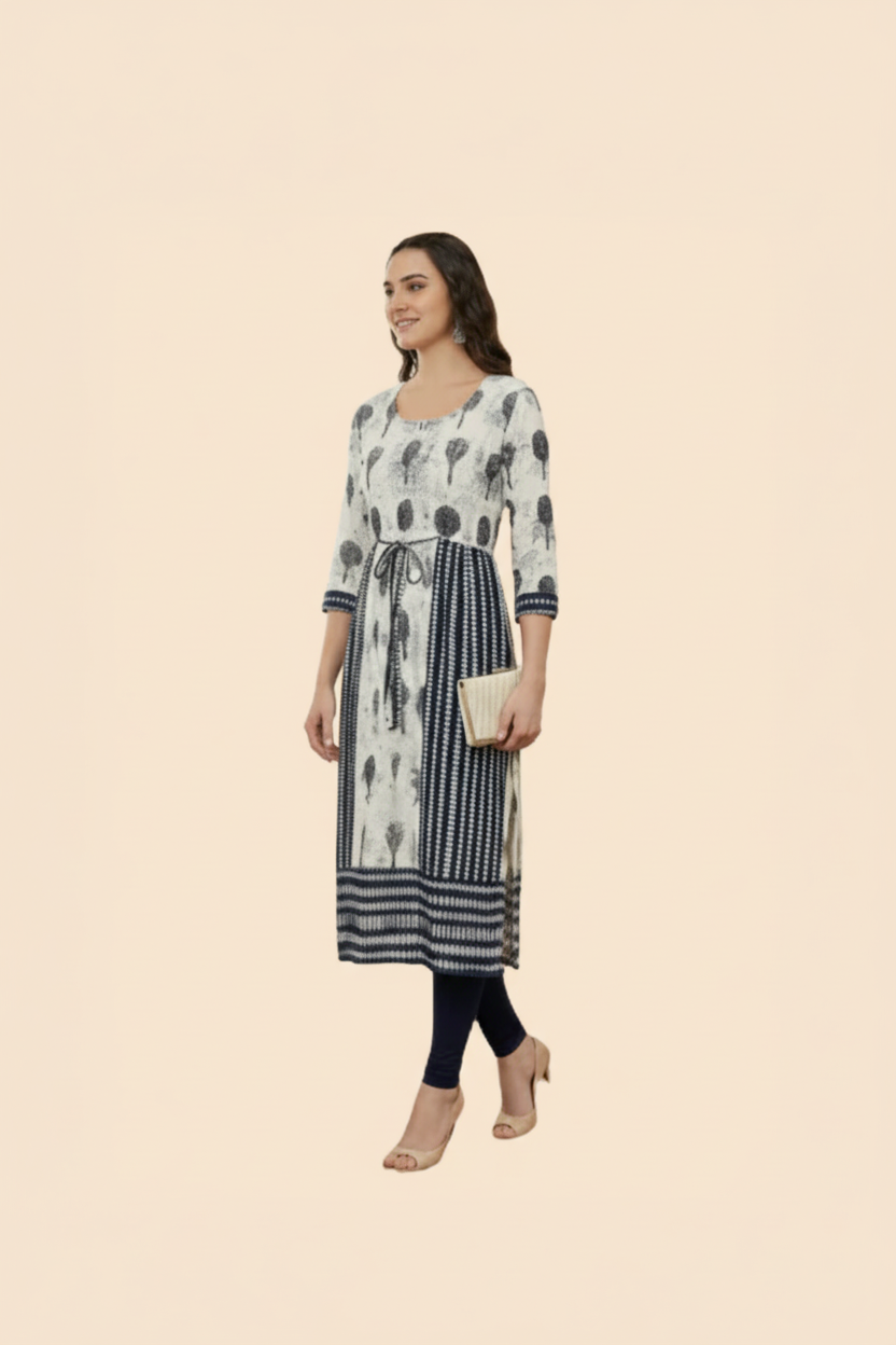 Black & White Printed  Kurta