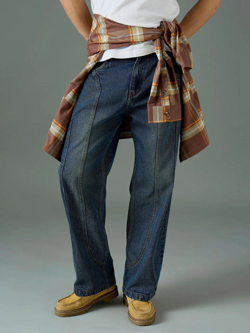 mens bottomwear, wide leg denim pants