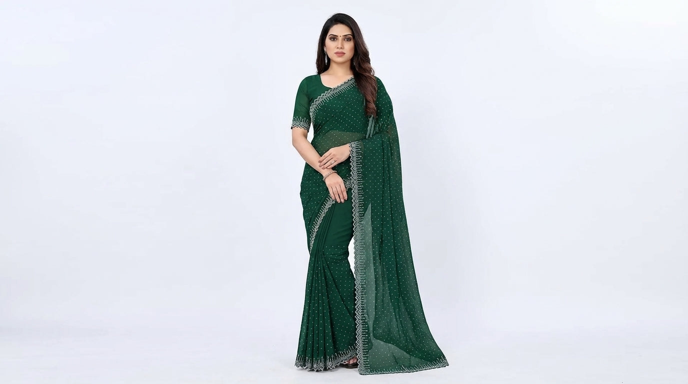 Green Georgette Stone Work Saree