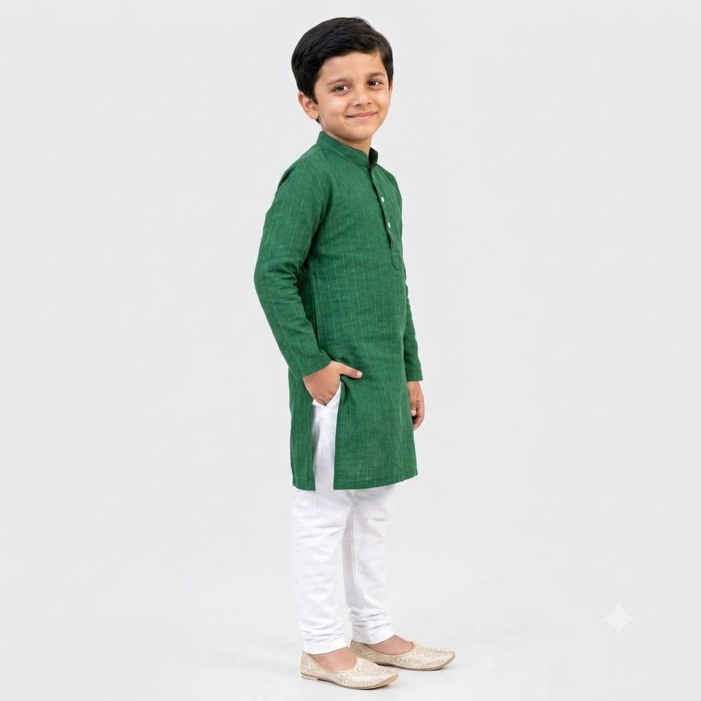 Kids Emerald Green Casual Kurta Set