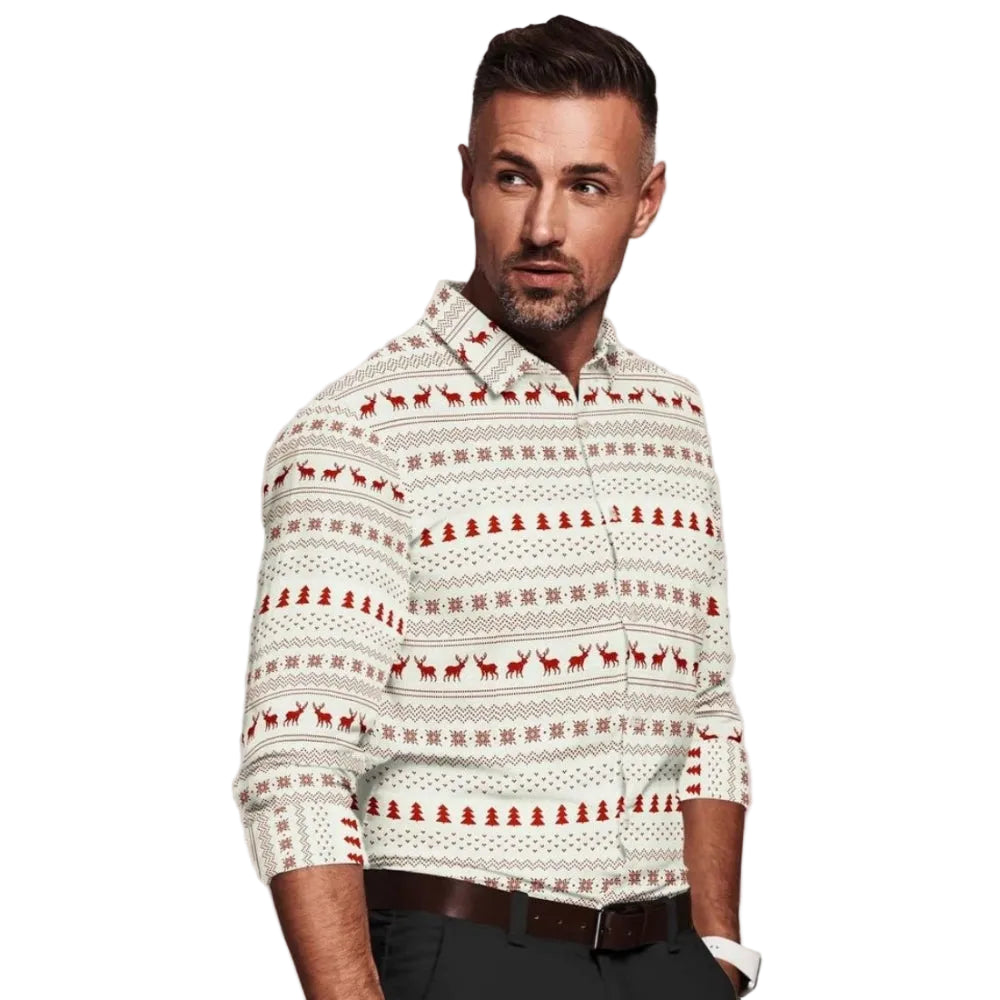 Men’s Festive Reindeer & Fir Print Shirt