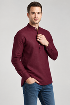 Men's Maroon Casual Short Kurta