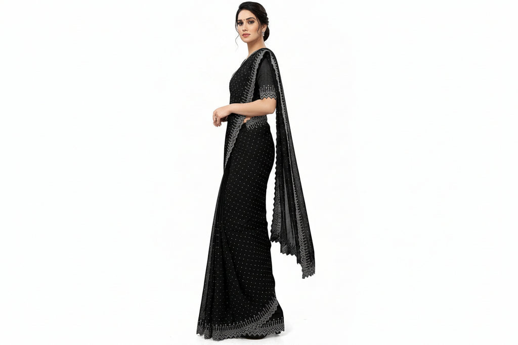 Classic Black Georgette Stone Work Saree