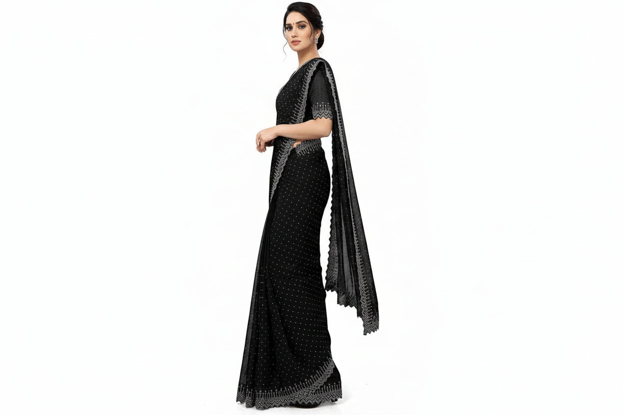Classic Black Georgette Stone Work Saree