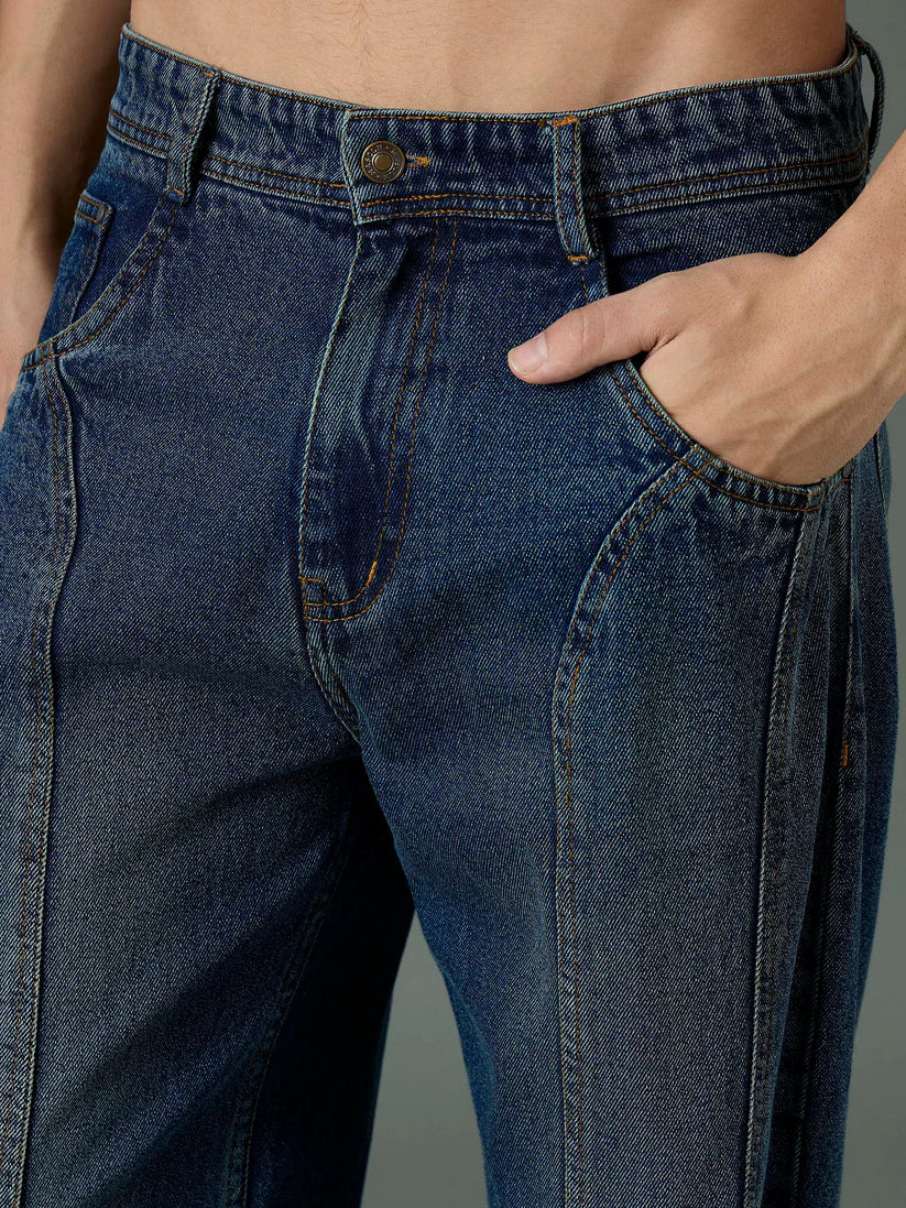 dark blue wide leg denim jeans