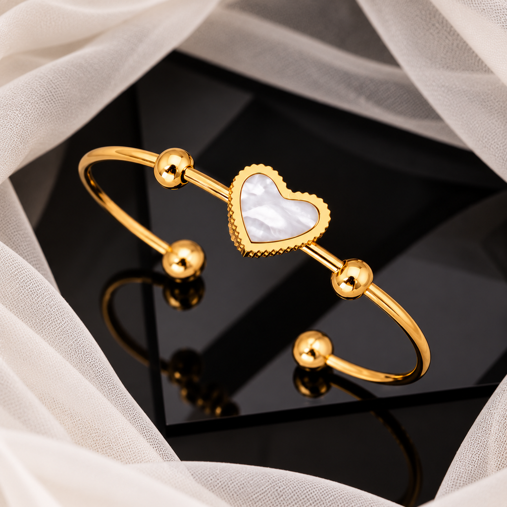 Pearl Heart Cuff Bracelet