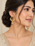 Golden Pearl Jhumka Hoop Earrings