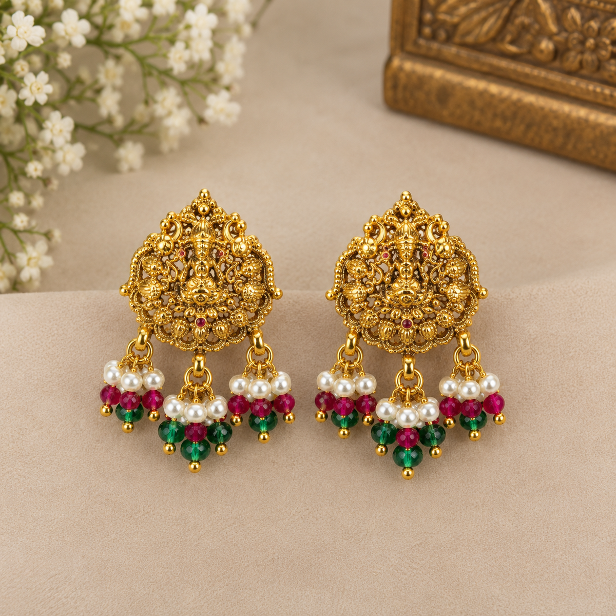 Lakshmi Gold Pearl Earrings