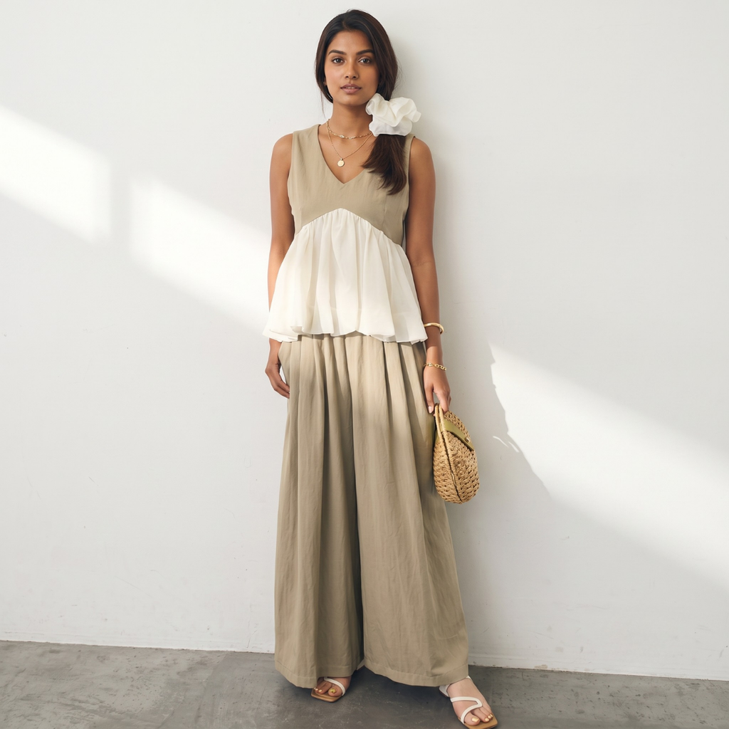 Chic Beige Peplum Co-ord Set