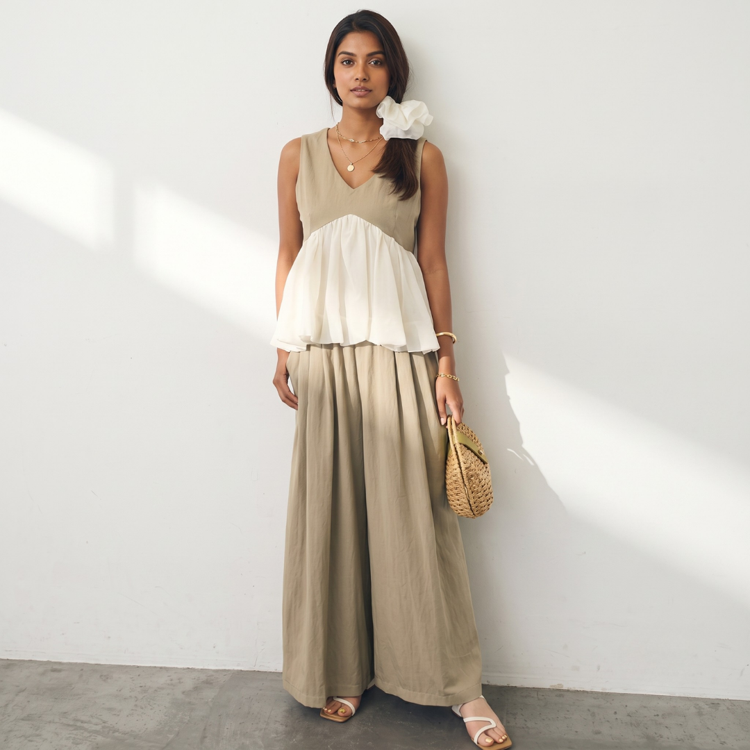 Chic Beige Peplum Co-ord Set