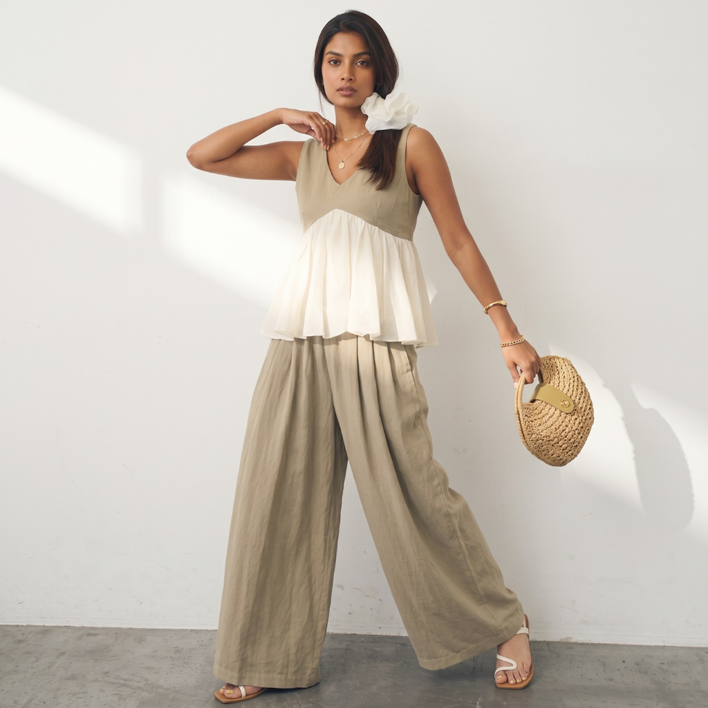 Chic Beige Peplum Co-ord Set