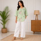 Floral Embroidered Green Top