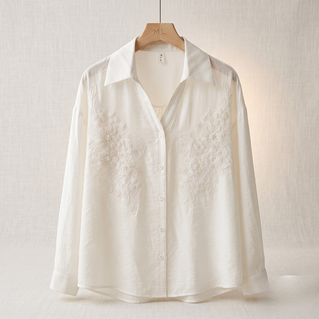 Floral Embroidered White Shirt