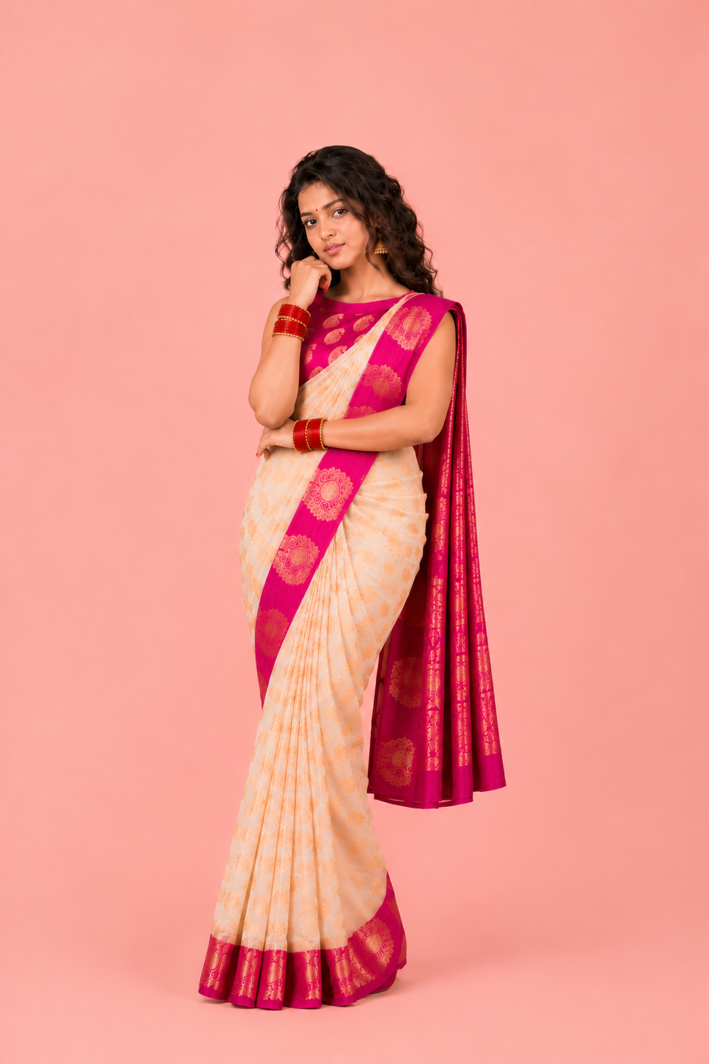 Ivory Bloom Soft Lichi Silk Saree