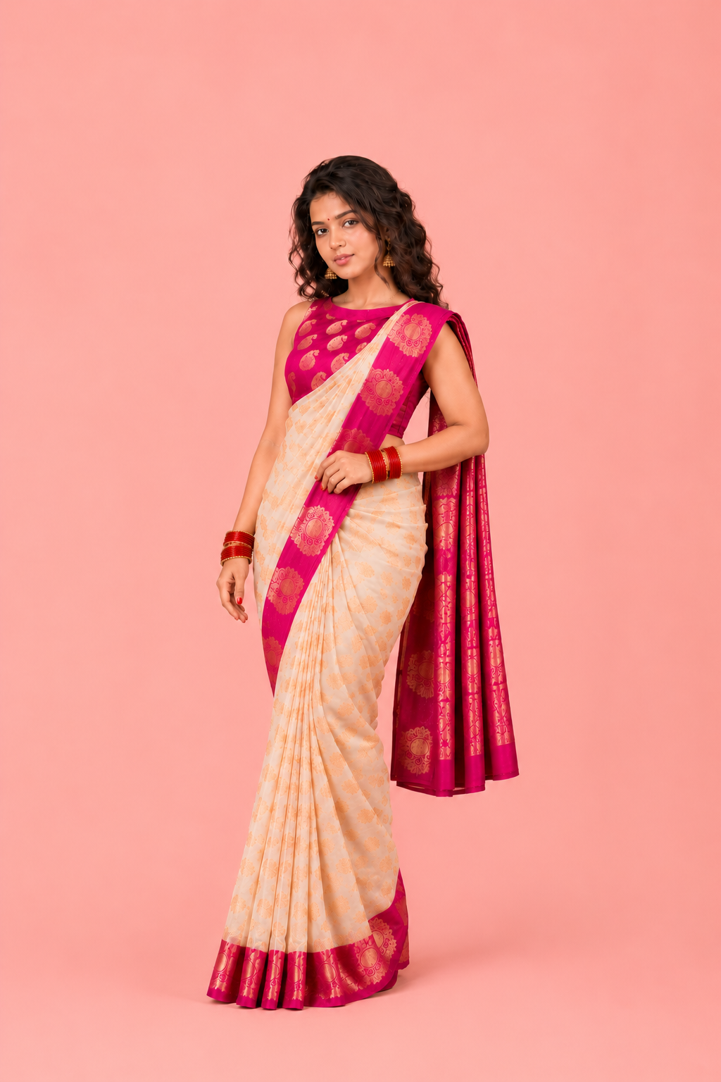 Ivory Bloom Soft Lichi Silk Saree