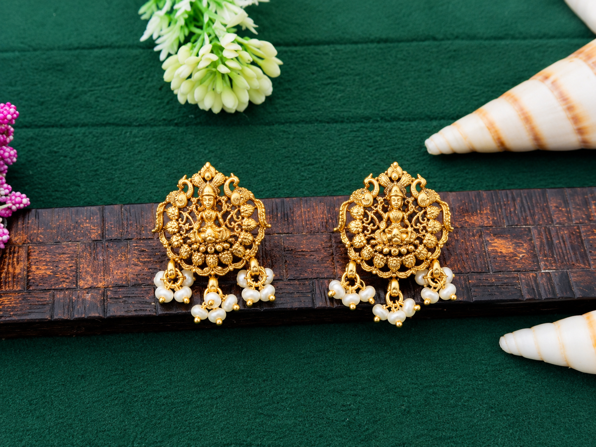 Lakshmi Gold Pearl Earrings
