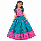 Kids Teal & Pink Silk Pattu lehenga and Blouse set