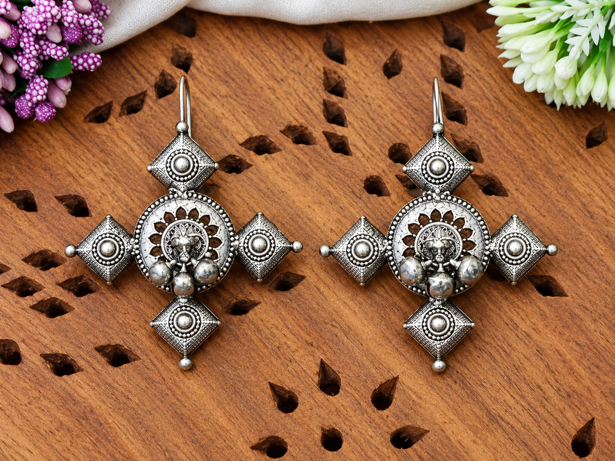 Tribal Oxidized Silver Earrings