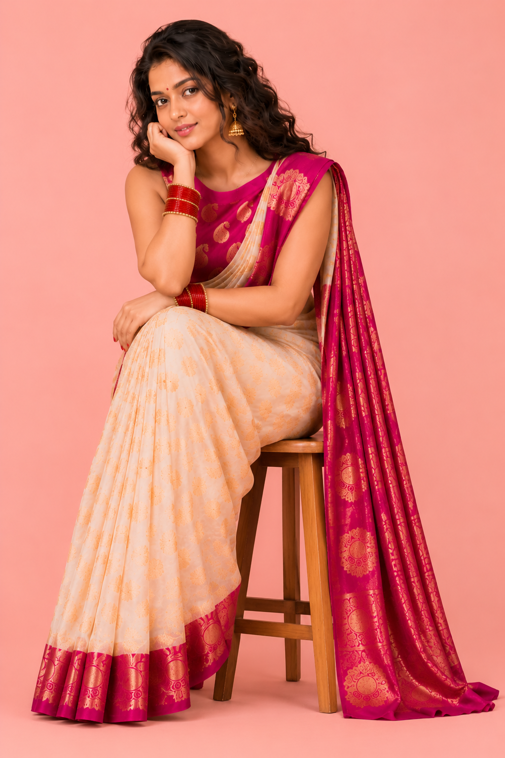Ivory Bloom Soft Lichi Silk Saree
