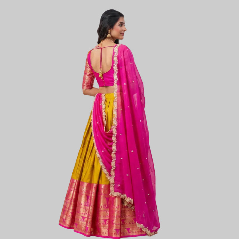 Yellow Narayan Pattu Half Saree