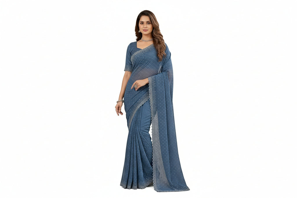 Grey Georgette Stone Work Saree