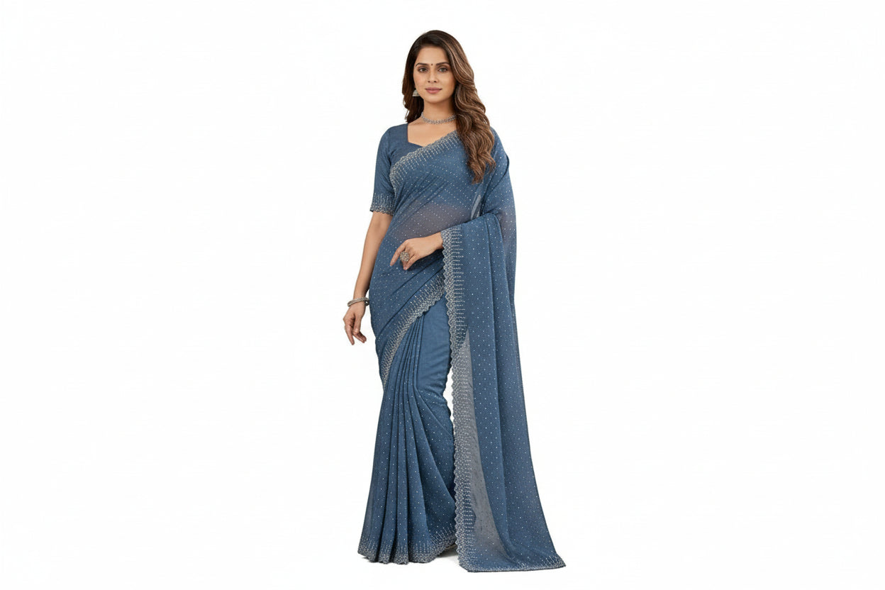 Grey Georgette Stone Work Saree