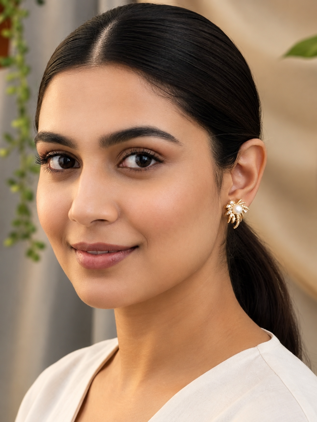 Pearl Radiance Gold Stud Earrings