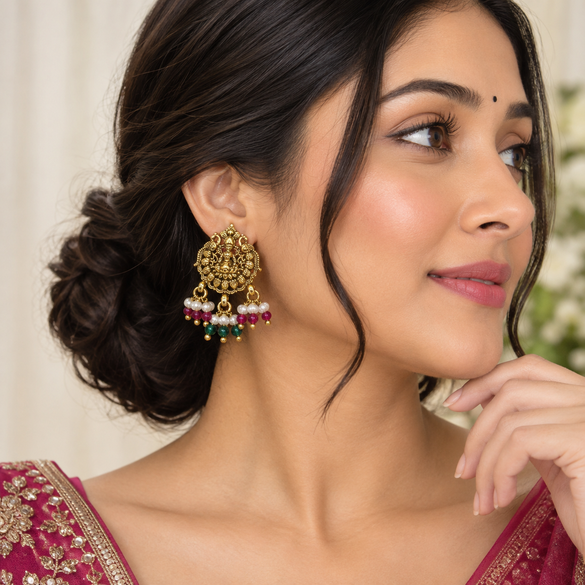 Lakshmi Gold Pearl Earrings