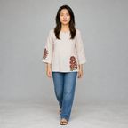 Ivory Bloom Printed Short Kurti