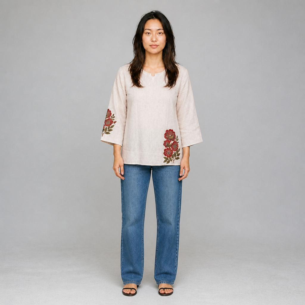 Ivory Bloom Printed Short Kurti