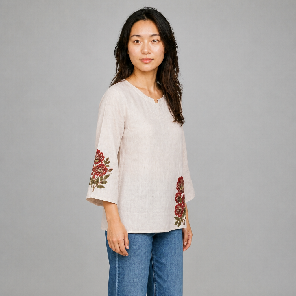 Ivory Bloom Printed Short Kurti