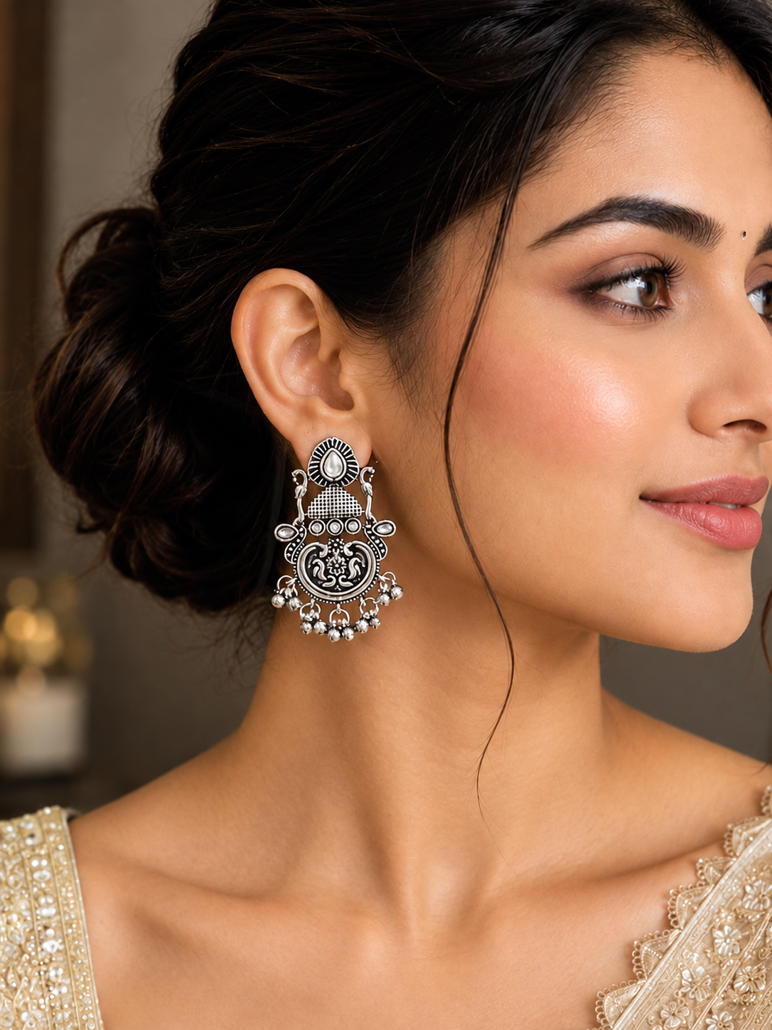 Oxidized Silver Statement Earrings