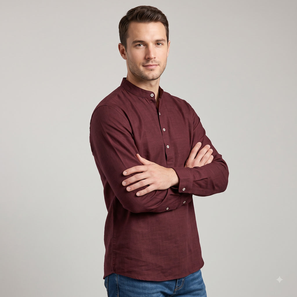 Men's Maroon Casual Short Kurta